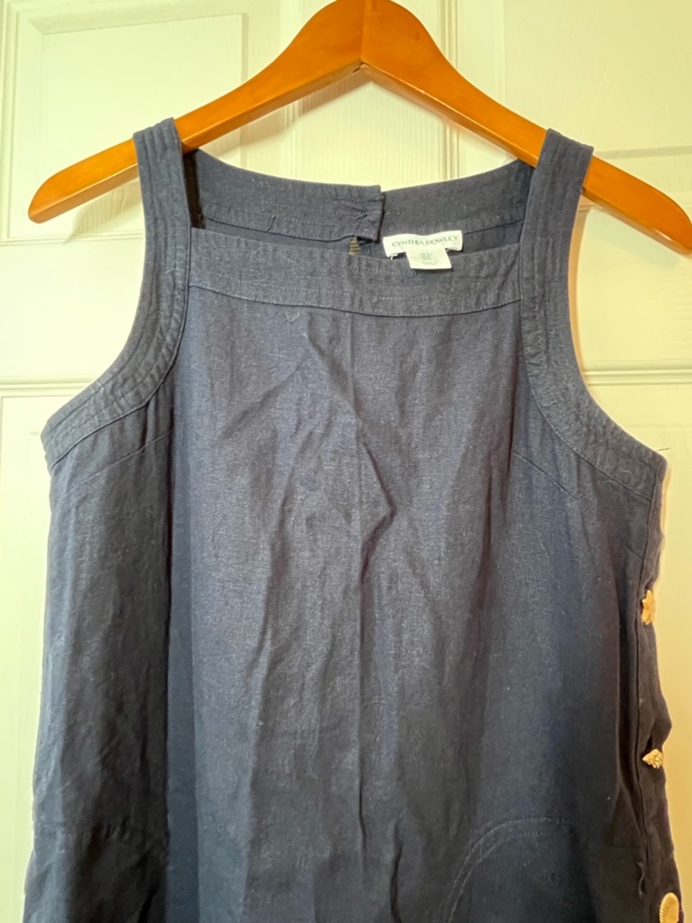 Cynthia Rowley Navy Sleeveless Linen-blend Shift Dress Nautical Buttons - Picture 5 of 9